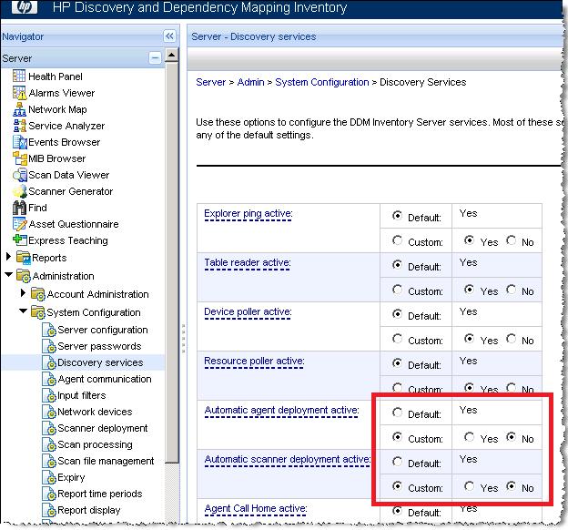 For Automatic agent deployment active, click Custom > No. For Automatic scanner deployment active, click Custom > No. 2.