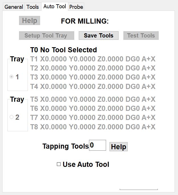 Tools Tab Tool Height Comp and Work Offsets for different zero positions.