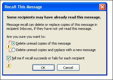 Select whether you want to only delete the message or delete and replace the
