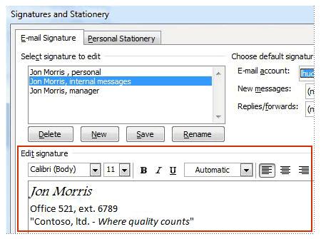 Create a signature 1. In a new message, on the Message tab, in the Include group, click Signature, and then click Signatures. 2.
