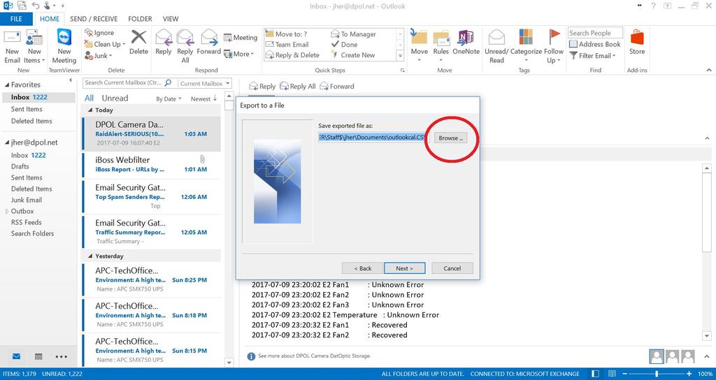 Exporting Outlook - Steps 5-6 Scroll up and click on "Calendar"