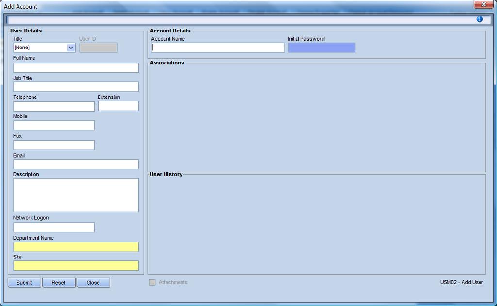 10. SYSTEM MANAGEMENT USER'S GUIDE Figure 48: One possible format for the Add Accounts screen Note that the screen's appearance depends on the selected Account Profile; change the screen as required