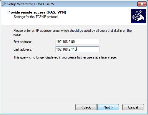 Optionally, you can accept the default IP address "0.0.0.0". The first time run the wizard, the following dialog will prompt you to specify a unique range of IP addresses as a pool.