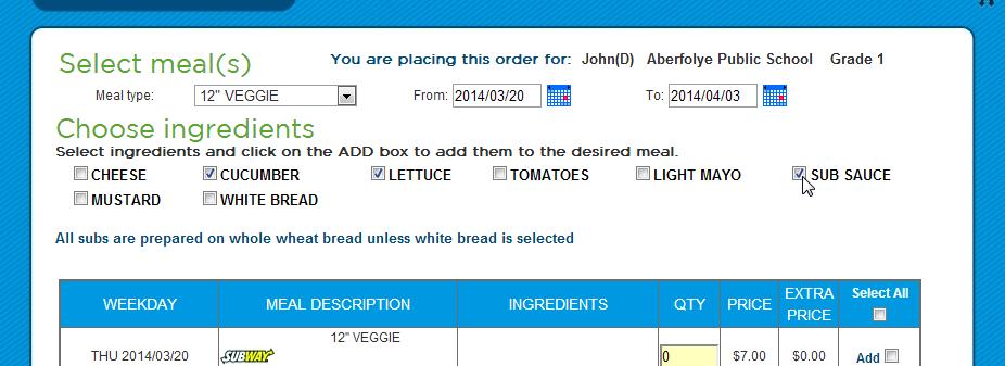 15 To customize each meal, select the ingredients you wish to