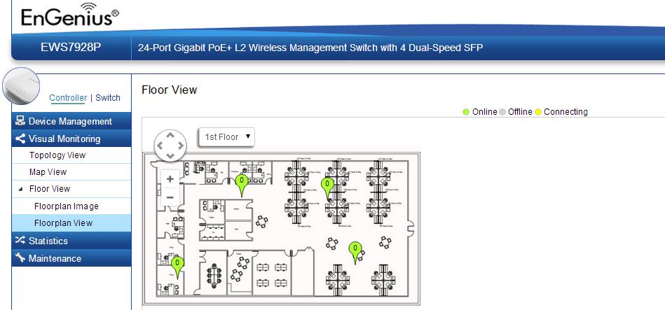 Wireless Network Topology View The Topology View in the interface lets IT managers see the Neutron Series Access Points connected to Neutron Series Switches on a Neutron Series Wireless Management