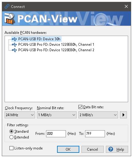 Do the following to start and initialize PCAN-View: 1. Open the Windows Start menu and select PCAN-View. The Connect dialog box appears. Figure 6: Selection of the specific hardware and parameters 2.
