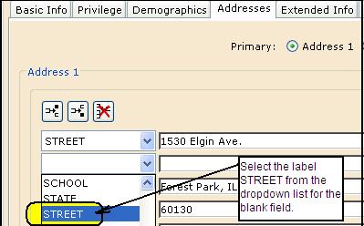 Use the dropdown arrow associated with the blank label and select STREET as