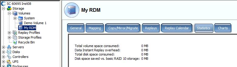 Note: Compare the difference between the space consumed statistics of Demo Volume with My RDM.