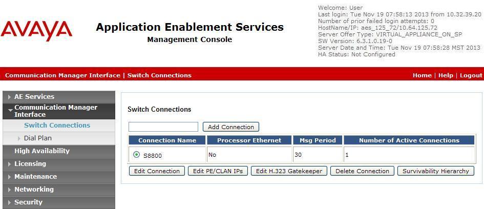 6.4. Administer H.323 Gatekeeper Select Communication Manager Interface Switch Connections from the left pane.