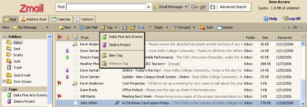 Using Tags and Flags Tags enable you to attach color code labels to messages.