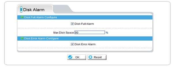 2.7.2 Disk Alarm Configuration Disk Alert configuration including: disk error alarm and disk full alarm.