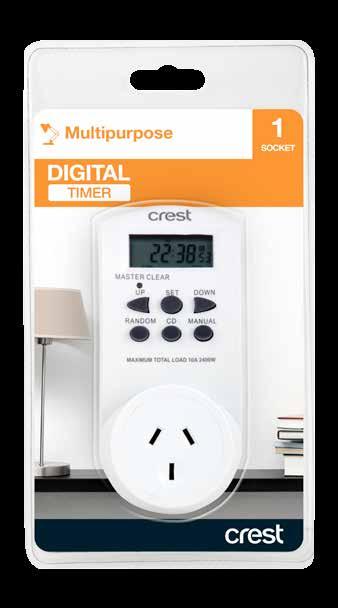 MULTIPURPOSE 24 Hour Digital Timer Control your electric devices while you are away 10 ON/OFF programs Manual override Count down