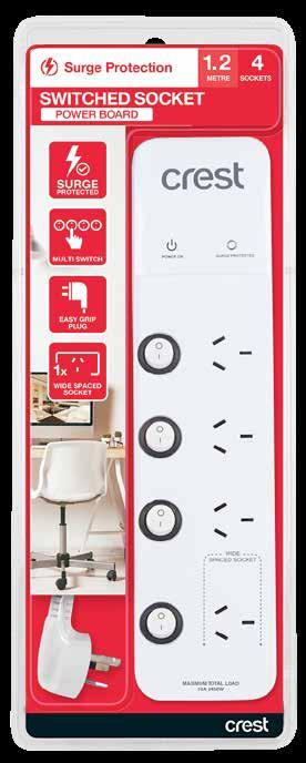 SURGE PROTECTION Switched Socket Power Board with Surge Protection 4 Socket surge protection power board Individual ON/OFF switches Ideal for small appliances and for