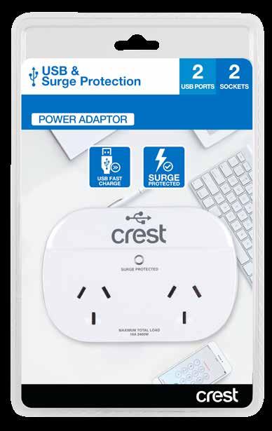 USB RANGE Power Adaptor USB & Surge Protection Double socket surge protector 2 USB ports to fast charge 2 devices at once Ideal for