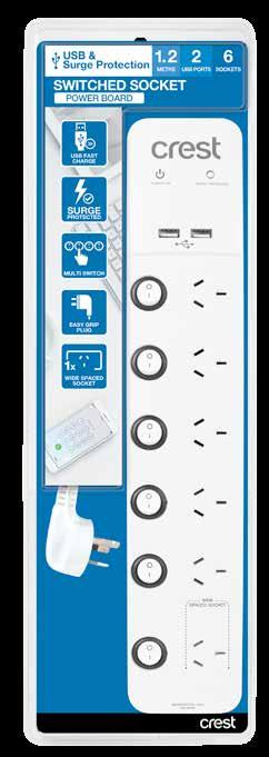 USB RANGE Switched Socket USB Power Board & Surge Protection 6 Socket surge protection board 2 USB ports to fast charge 2 devices at once Individual ON/OFF switches Ideal to protect your appliances