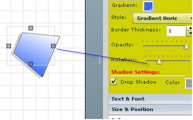 Rotating: Rotation of your design elements is a unique feature of drawanywhere.com. To rotate an element, click on the element to open up its properties window.