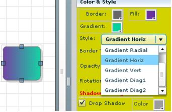 For an element you can have several different styles to choose from. Go to the properties window and modify the Fill Shape area. Border- is the border color of the shape.