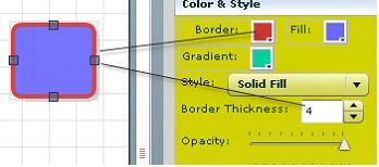 Changing border All the elements including arrows and straight lines have border width and border color properties. You can change the border width or border color by opening their properties window.