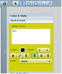 Text Element: A Text element is used to display text information in several ways. To insert a text element do the following as shown below: 1. Select 'T' tool from the toggle button-bar. 2.