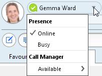 PRESENCE Let others know whether you are available or busy by setting your presence to Online or Busy.