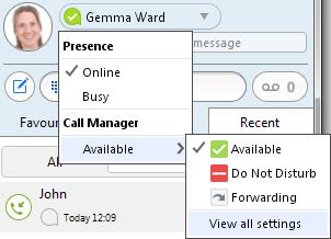 CALL MANAGER You can tell Hosted PBX Unified Desktop how to handle your incoming calls.