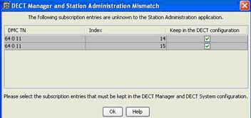 Figure 29: DECT and Station Administration Mismatch If there is no mismatch, synchronization is