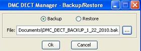 Chapter 13: Backup and Restore utility Backup DECT data on page 60 Restore DECT data on page 61 DECT Data Backup and Restore operations are performed using the DMC DECT Backup and Restore utility.