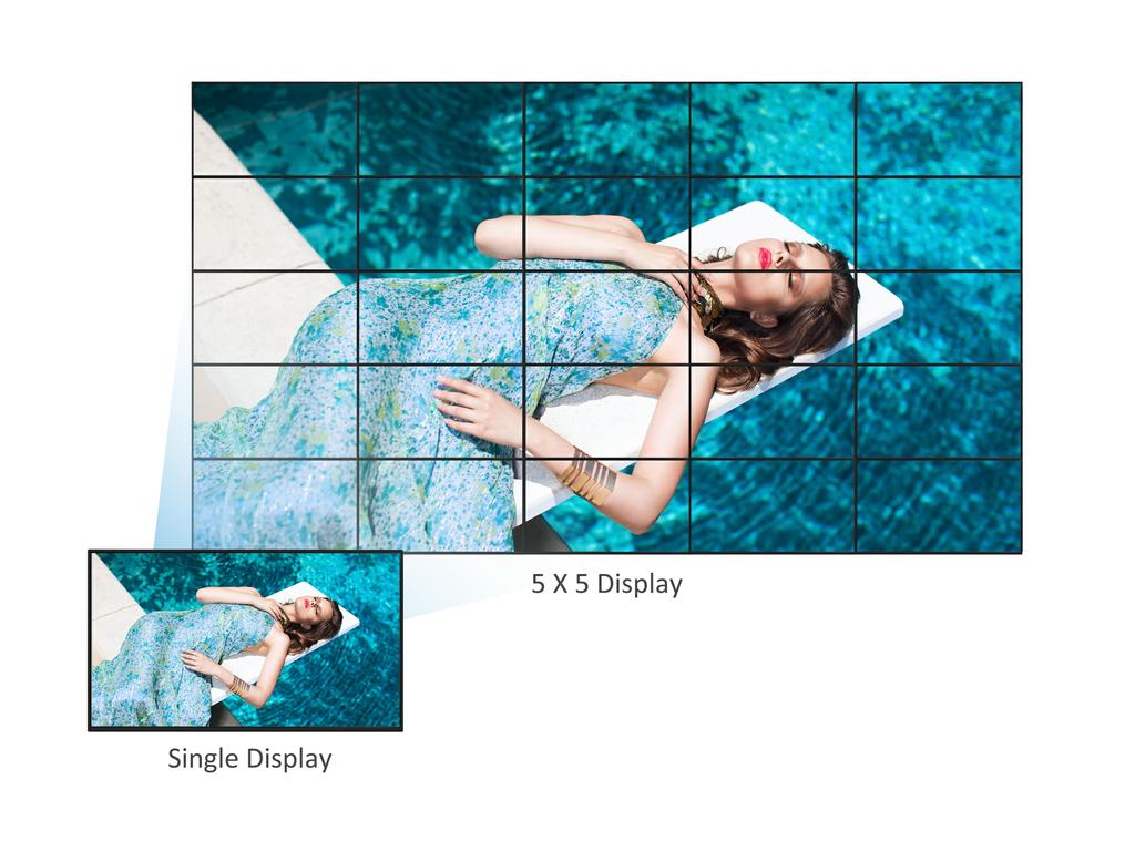 5 x 5 Tiling Support with DisplayPort or DVI With integrated DisplayPort and DVI outputs, this display supports up to 5 x 5 tiling for stunning multidisplay video wall installations.