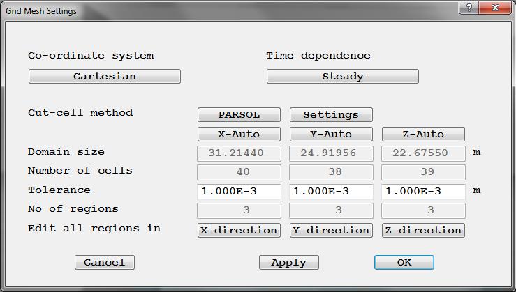 Figure 9: Geometry dialog RhinoCFD has an automeshing mechanism, so you will see a grid appear automatically.