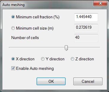 Figure 11: Automesh Dialog To ensure this simulation runs quickly, use the slider or the mesh menu to get approximately 40 cells in each direction.