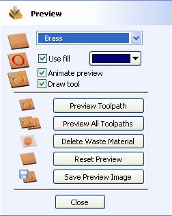 Preview All of the Toolpaths Job Preview form Click the Preview All Toolpath icon and an animated representation of the Tool cutting into the