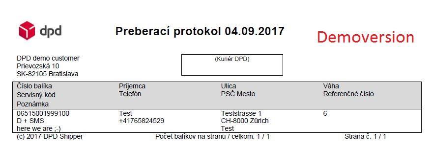 The parcel labels of the demo version are the same as from the full version. The only difference is that the sender address is of DPD Slovakia.