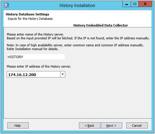 Section 5 Installation Installing History Embedded Data Collector 7. Click Next to view History Database Settings wizard as shown in Figure 95.