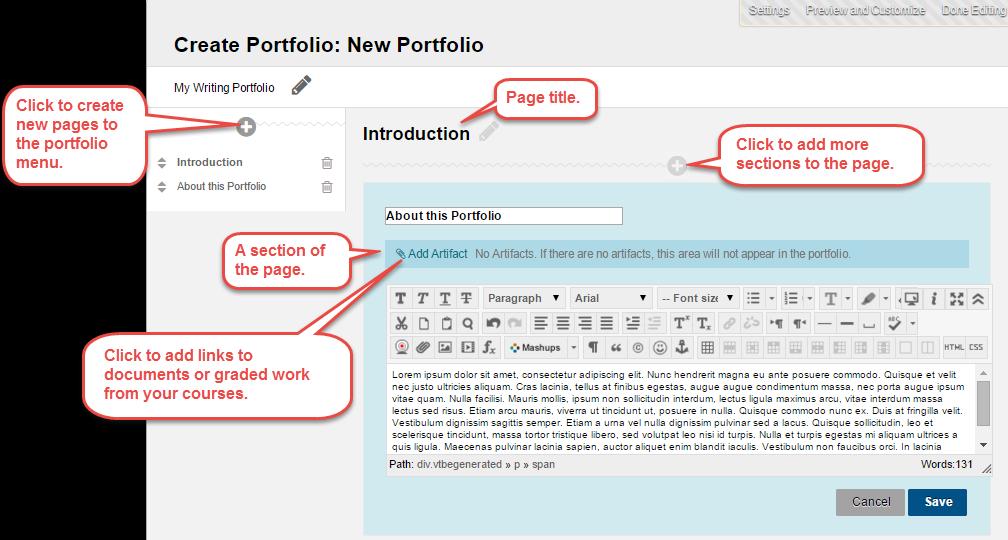 6. When you are done adding content to your portfolio,