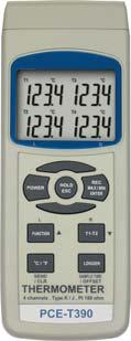 Temperature Meters PCE-T312 PCE-T390 PCE-T395 Highly accurate thermometer with two type-k channels Thermometers with memory, interface and software Data logger thermometer with date / clock function,