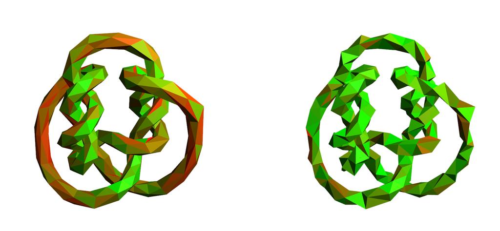 Figure 13: On the left is a mesh before refinement and on the right is the same mesh after it has been refined with a threshold angle of 60. 7.