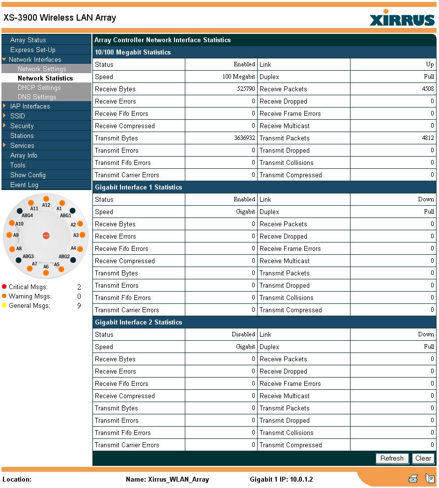 Network Statistics This is a status only page that allows you to review statistical data associated with each network interface and its activity.