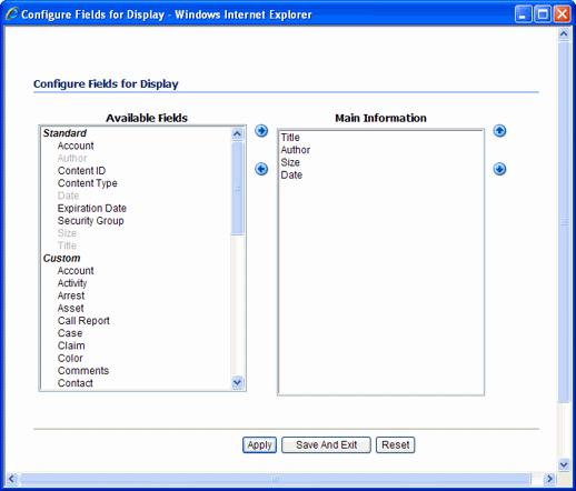 3.3 Configure Fields for Display Screen The Configure Fields for Display screen enables you to specify the attachment information to display in the iframe.