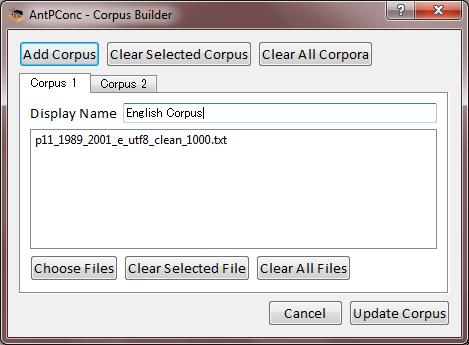 Building a parallel corpus (from two or more aligned raw text files) Step 1: Click on the File->Build/Edit menu option. The "Corpus Builder" dialog box will appear.