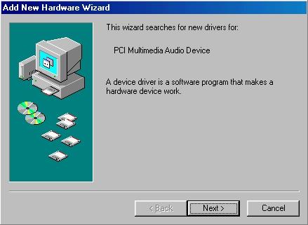4. Driver Installation After installing the hardware, turn on your PC s power, and you will notice that your system has recognized a PCI Multimedia Device during your Windows boot-up