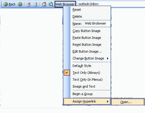 Getting Started 4. Click Assign Hyperlink > Open. Figure 23 Outlook - Web Browser button > Assign Hyperlink > Open 5.