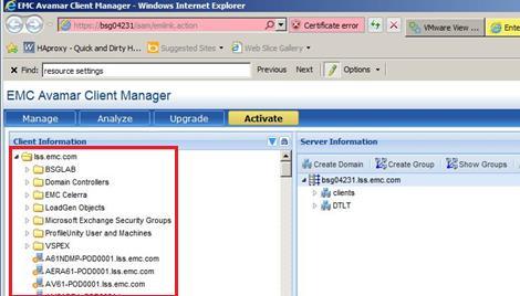 Figure 35. EMC Avamar Client Manager with Active Directory information 5.