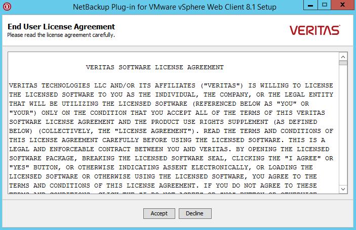 Installing the vsphere Web Client plug-in from a NetBackup media server and plug-in package host Installing the plug-in from a