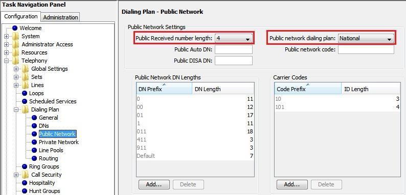 Figure 10 Setup Dial Plan-1 Define the Public Received number length to 4 digits and