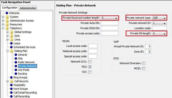 Public Network Figure 11 Dial Plan-2 Define the Private Received number length to 4