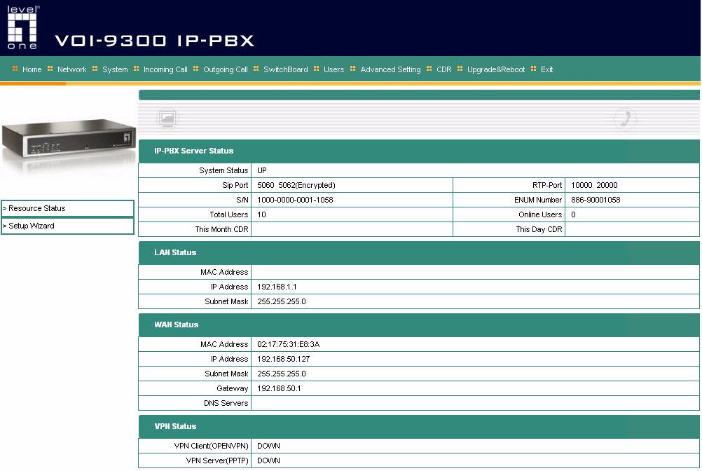 4). Embedded IP-PBX provides 50 SIP user ID number accounts