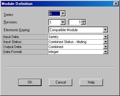 11 2. Click Change to open the Module Definition dialog box. 3. Configure the module as shown below.