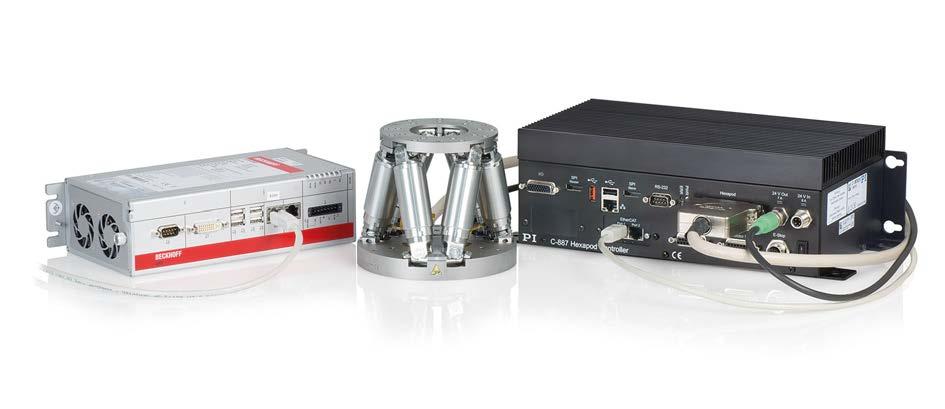 Example configuration: H811.D2 miniature hexapod with C-887.532 motion controller with EtherCAT interface and motion stop.