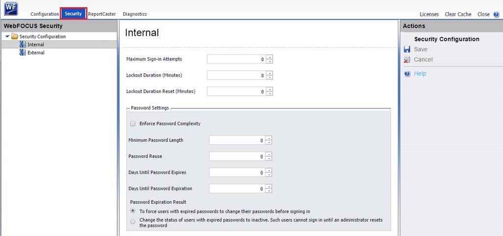 You can also set external settings to configure external authentication for WebFOCUS