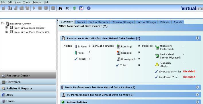 The new virtual data center appears in the navigation tree. Note that a yellow lock icon briefly shows up beside the New Virtual Data Center icons.